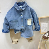 MQTIME  -  Children Boy Autumn Denim Jackets Cotton Sticker Pockets Infant Baby Boys Outerwear Loose Korea Turn Down Collar Little Boy Coat
