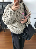  MQTIME  -  Polka Dot Lapel Fleece Coats Women's Full Sleeve Stand Collar Lace Up Single Breasted Zipper Coat 2026 Spring Autumn Wear New