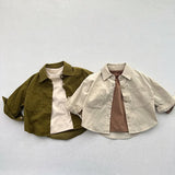  MQTIME  -  Autumn New Children Long Sleeve Shirts Cotton Girls Vintage Solid Coat Fashion Boys Casual Lapel Shirts Kids Clothes