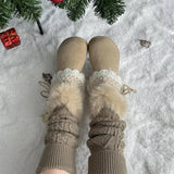  MQTIME  -  Sweet Lace Decoration Furry Suede Snow Boots Women Winter Thick Bottom Fluffy Fur Ankle Boots Warm Plush Designer Shoes