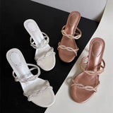 MQTIME  -  Luxury Rhinestones Cross-tied Narrow Band Women Slippers Sandals Fashion Summer High Heels Crystal Mules Slides Wedding Shoes
