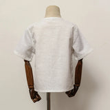  MQTIME  -  Boys Cotton And Linen Short-Sleeved White Shirt Summer New Children's Casual Loose Single-Breasted Linen Shirts Kids Tops TZ437