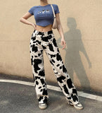 MQTIME  -  y2k Woman Pants Sexy High Waisted Pants Straight Trousers Cow Pattern Leg Street Style Single Breasted Printed Womens Trousers