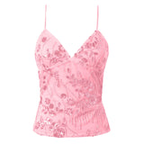 MQTIME  -  Sequins Beaded Women's Camisoles Tanks Top Lightweight Summer Flower Embroidery Tops Vacation Spring Summer Party Wear Vests