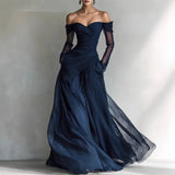 MQTIME  -  Women's Dresses Spring Sexy Hollow Strapless Mesh Elegant Party Dresses Casual Off Shoulder Long Sleeve Boho Dress Vestidos