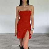 MQTIME  -  Fashion Sexy Strapless Lace Clit Women's Dress Evening Party Ladies Dress 2025 Summer New Elegant Solid Streetwear Slipt Outfit