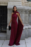 MQTIME  -  Women Ribbon Hanging Neck Long Dresses Solid Color Summer Sleeveless Backless Slim Halter Party Dress Female Elegant Satin Robe