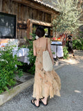 MQTIME  -  Women French Retro Style Sleeveless Lace Floral Printed  Dress Women's Summer Waist Slim Beautiful Long Dresses