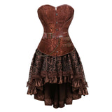 MQTIME  -  Women`s European Steampunk Pirate Costume Women Corset Dress Skirt Lace Up Plus Size Brown Zipper Faux Leather Corset Dress