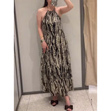  MQTIME  -  Women's Elegant Backless Animal Print Dress Casual Sleeveless Flowing Robe Summer Holiday Beach Wear New Fashion