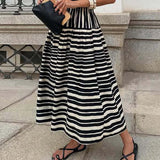 MQTIME  -  Spring Fall Casual Big Swing Party Skirt Fashion Striped Printed Half Skirt For Women Elegant Hight Waist Draped Bohe Long Skirt