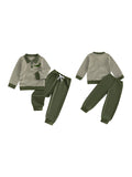 MQTIME  -  Kids Winter Outfit Set Dinosaur Embroidered Shirt with Striped Pullover and Elastic Waist Pants for Boys
