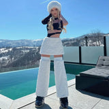 MQTIME  -   Winter White Plush Cashmare 2 Piece Sets High Waist Mini Skirts + Leg Covers Fashion Warm All Match Streetwear Suits