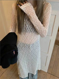 MQTIME  -  Korean See-through Lace Dress Women 2025 Summer Spring Fashion Long Sleeve Dresses Female Streetwear Chic Party Evening Dress
