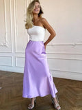 MQTIME  -  Women Chic Satin Solid Midi Skirt Lady High Waist Zipper Slim Calf-length Loose Fishtail Skirts 2026 Daily Street Casual Wear
