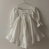  MQTIME  -  New Autumn Children Clothes 2-6 Yrs Baby Girl Party Dress Long Sleeved Cotton Solid Color Kids Princess Dresses