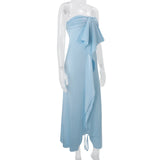MQTIME  -  Irregular Slit One Shoulder Dress Women Solid Elegant Satin Sexy Backless Banquet Long Dress Female Summer Party Dress