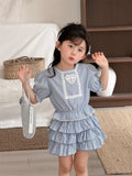MQTIME  -  New Summer Toddlers Kids Plaid Sets Lace Puff Sleeve Tops Layered Shorts 2pcs Baby Girls Cute Outfits