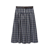 MQTIME  -  With Belt Long Skirts For Women Fashion New Vintage Plaid Midi Skirt High Street Casual Pleated Chic Midi Skirts Mujer ﻿