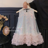 MQTIME  -  Kids Girls Fairy Princess Dress Sleeveless Bow Sequined Cake Dress Children Puffy Skirt Birthday Party Vest Tulle Dresses