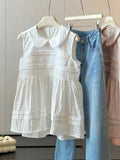  MQTIME  -  Summer Casual Peter Pan Collar Sleeveless Solid Loose All Match French Tanks
