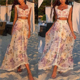 MQTIME  -  Street Flower Printed Women's Vest Skirts Suit Sleeveless Crop Top Long Skirt Lady Set Summer Autumn Female Outfits
