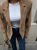 MQTIME  -  Fashion Suede Belt Suits Jacket for Women Shoulder Pad Turn-down Collar Button Short Coats Long Sleeve Autumn Motorcycle Outwear