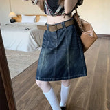 MQTIME  -  American Denim Fishtail Skirt Women's New Loose Retro Old High Waist A Word Skirt