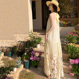 MQTIME  -  Women Summer Fashion Embroidery Flower Hollow Out Loose Fit Casual Bohemian Dress Sleeveless Sundresses Streetwear