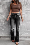MQTIME  -  American Style Fashion Jeans Ripped High Waist Retro Elastic Slim Fit Jeans Women Flared Pants Bootcut Full Length