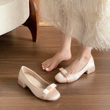  MQTIME  -  Sweet Butterfly-knot Women Satin Mary Jane Shoes Concise Slip On Low Heel Party Shoes New Spring Autumn Ladies Dress Pumps