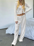MQTIME  -  Laced up Long Sleeve White Nightwear Spring Autumn Pajamas Lounge Wear Women's Home Clothes Casual Sleepwear Home Wear D422