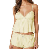 MQTIME  -  Summer Women Pajamas Sets Lace Trim Camisole+Shorts Two Pieces Suits Solid Color Sleepwear Casual Home Clothes Sexy Nightgown