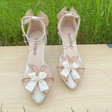 MQTIME  - French Adult Salute Sandals Lolita High Heels Elegant bow PU shoes for women ladies wedding shoe birthday gifts