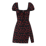 MQTIME  -  Summer new French square neck bubble sleeve short sleeved floral slim fit women's dress short skirt