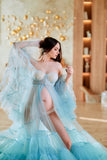 MQTIME  -  Fairy Blue Maternity Dresses Photoshoot Fluffy Tulle Puff Sleeves Elegant Maternity Dress for Pregnant Woman Babyshower Gowns