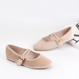 MQTIME  -  Velvet Fabric Flats Mary Jeans Shoes Women Spring Autumn Buckle Strap Ballet Ladies Shoes Elegant Square Toe Black Loafers