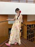 MQTIME  -  Summer Woman Holiday Dress Elegant Floral Midi Dress Beach Style Sexy Sleeveless Dresses Harajuku Outwear Korean Fashion Dress