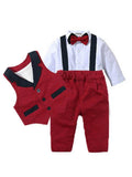 MQTIME  -  Baby Suits Newborn Boy Clothes Romper + Vest Infant Formal Clothing Outfit Party Bow Tie Children Toddler Birthday Dress 0- 24 M