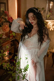 MQTIME  -   Women Photography White Sexy Pregancy Lace Maternity Perspective Dress with Cardigan  2pcs Set Studio Photo Shoot Photo Clothes