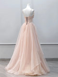 MQTIME  -  Elegant Pink Spaghetti Strap Evening Dress Women Aline Tulle Prom Formal Party Gowns Vestidos De Fiesta