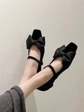 MQTIME  -  Authentic Genuine Leather Bow Tie Sweet One-word Belt Women's Shoes Fashion Daily Fashion Small Fragrance Single Shoes for Women