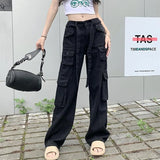 MQTIME  - Fashion Female Long Pants Casual Pockets Safari Wide-leg Pants Autumn High-waisted Straight Hip-hop Streetwear Cool Trousers