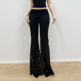 MQTIME  -  Women's 2025 Autumn Spring Fashion Streetwear Lady Casual Patchwork Lace Flare Pants Sexy Slim Mid-Waisted Wide Leg Pants