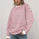 MQTIME  -  Women Striped Sweatshirts 2025 Spring Autumn Pullovers for Female Long Sleeve Round Neck Hoodies Lady Casual Loose Tops