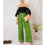 MQTIME  -  Stylish Off Shoulder Puff Sleeve Backless Swimsuit with Tied Waist