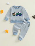 MQTIME  -  Cute Toddler Boy Autumn Apparel Set with Adorable Animal Embroidery Striped Pullover and Elastic Waist Pants - 2 Piece Outfit
