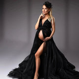 MQTIME  -  Black Lace Maternity Prom Dress  A Line V Neck Gala Gowns for Photoshoot Elegant Appliques Female Prgnant  Robes for Babyshower