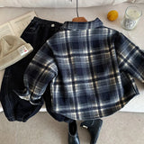  MQTIME  -  Kids Baby Boys Jacket Plaid Turn Down Collar Thicken Warm Toddler Boys Coat Versatile Letter Printed Little Boys Outwear Coat