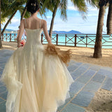 MQTIME  -  3D Butterfly Lace Skirt Heavy Industry High Grade Mesh Style Design Dress Vacation Beach Elegance Temperament Long Dress